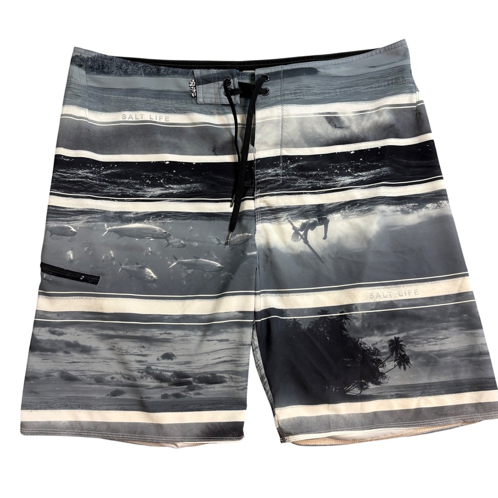 Salt Life Board Shorts Mens Large Gray SLX-QD Swim Trunks Quick Dry Lace Up 38